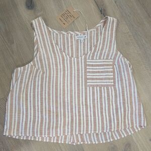 NWT Toad&Co Women's Large Baja Tank Top Salt Dobby Striped Hemp